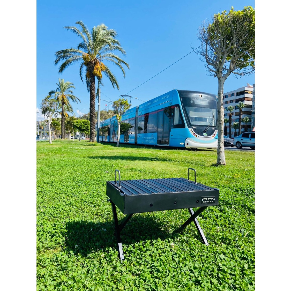 110000287571851.jpg İklim Kamp Piknik Mangalı Katlanabilir Ayaklı Oluklu Izgara Yağ Hazneli - Görsel 1