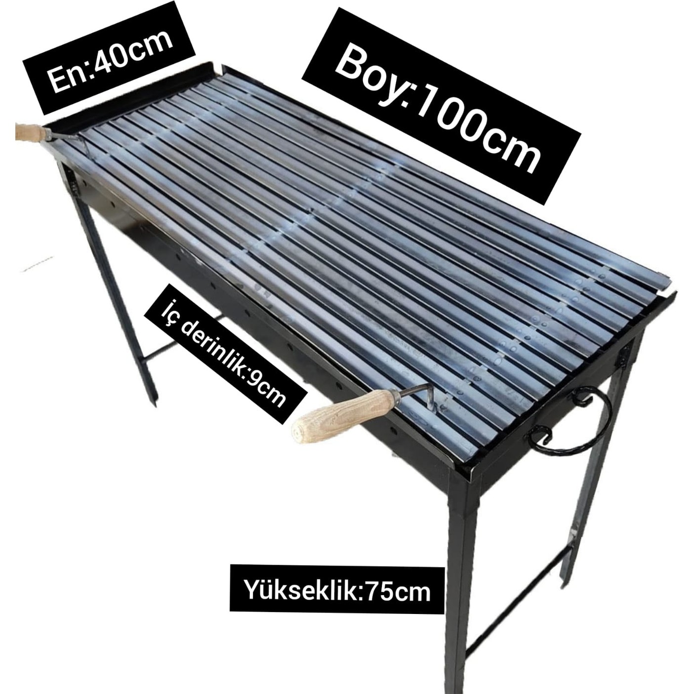 110000300868702.jpg İklim 40X100 cm Demir Mangal Barbekü Oluklu Izgara - Görsel 1