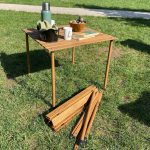 Bag The Joy Ahşap Katlanır Masa Sandalye Seti Kahverengi - Bej Kılıf 70X70X55 Kahverengi Masa - Görsel 11