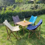 Bag The Joy Ahşap Katlanır Masa Sandalye Seti Kahverengi - Bej Kılıf 70X70X55 Kahverengi Masa - Görsel 9