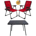 KampSeti 2 Adet Katlanır Kamp Sandalye ve Masa Seti-Taşınabilir Piknik Bahçe Sandalyesi-Masası