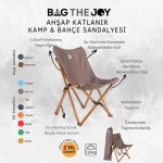 Bag The Joy Ahşap Katlanır Kamp & Bahçe Sandalyesi – Kahverengi Iskelet - Koyu Gri Kılıf - Görsel 4