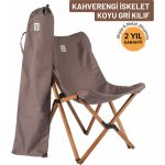Bag The Joy Ahşap Katlanır Kamp & Bahçe Sandalyesi – Kahverengi Iskelet - Koyu Gri Kılıf