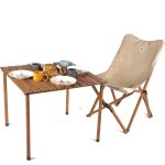 Bag The Joy Ahşap Katlanır Masa Sandalye Seti Kahverengi - Bej Kılıf 70X70X55 Kahverengi Masa - Görsel 12