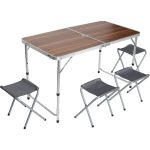 Uniqamping Çanta Tipi 4 Tabureli Katlanır Kamp Masa Seti - Ahşap Desen