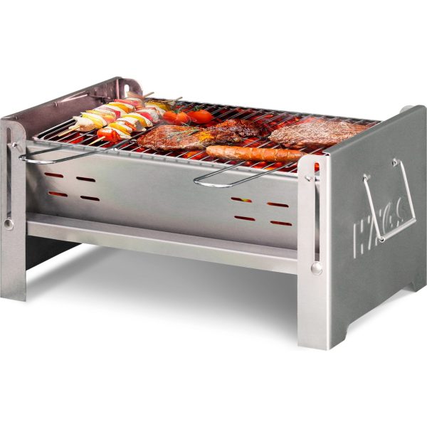 Haegs Katlanır Mangal, Paslanmaz Çelik Krom, Barbekü Kömür Mangalı, Izgaralı, Taşınabilir Pratik Mangal