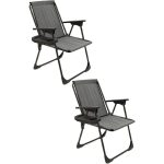 Moniev 2 Adet Kamp Sandalyesi Katlanır Piknik Sandalye Oval Bardaklıklı Gri