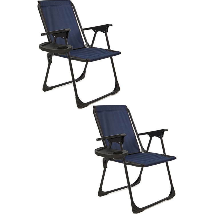 110000785572314-10.jpg Moniev 2 Adet Kamp Sandalyesi Katlanır Piknik Sandalye Oval Bardaklıklı Lacivert - Görsel 1