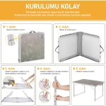 Haegs Portatif Kamp Masası, 3 Yükseklik Ayarlı Katlanır Alüminyum Piknik Masası 120X60 Kumaş Desenli - Görsel 3
