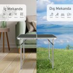 Haegs Portatif Kamp Masası, 3 Yükseklik Ayarlı Katlanır Alüminyum Piknik Masası 120X60 Kumaş Desenli - Görsel 4
