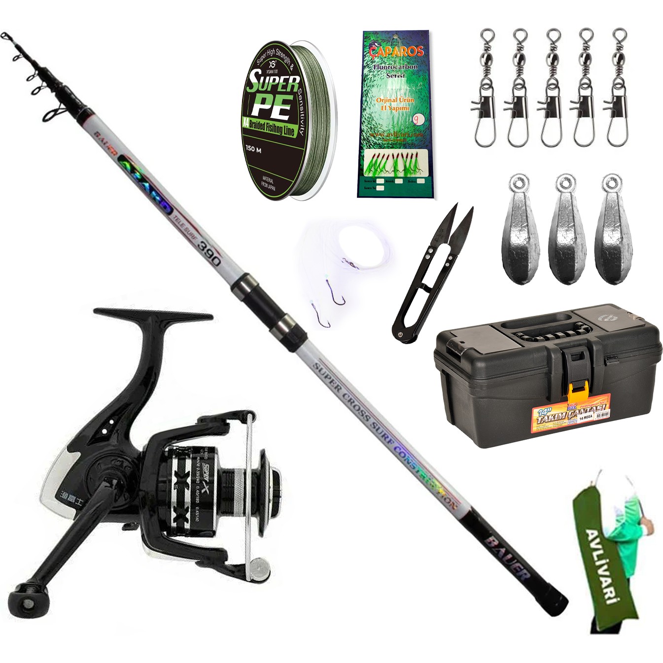 110000833543224.jpg Bauer Azard 390 cm 100-200 Gram - Avlivari Yourfish Superx Metal Kafa 14BB 6000 Lüx Profesyonel Hobi Kıyı Surf Olta Seti - Görsel 1