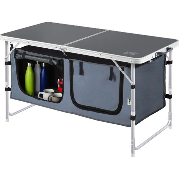 Haegs  Saklama Dolaplı Kamp Masası, Katlanabilir Alüminyum Piknik Kamp Masası Mutfağı Dolabı Antrasit