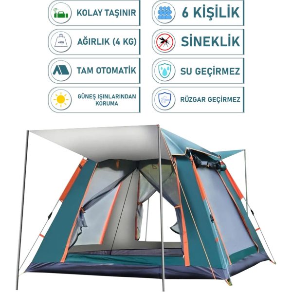 Trend Maison 6 Kişilik Tam Otomatik Tenteli Kamp Çadırı 240X240X160