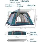 Trend Maison 6 Kişilik Tam Otomatik Tenteli Kamp Çadırı 240X240X160 - Görsel 2