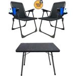 KampSeti 2 Adet Katlanır Kamp Sandalye ve Masa Seti-Taşınabilir Piknik Bahçe Sandalyesi-Masası