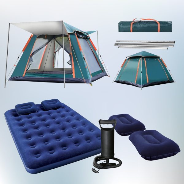Black Island Kamp Seti 4 Kişilik Kamp Çadırı Çift Kişilik Yatak Yastık Pompa