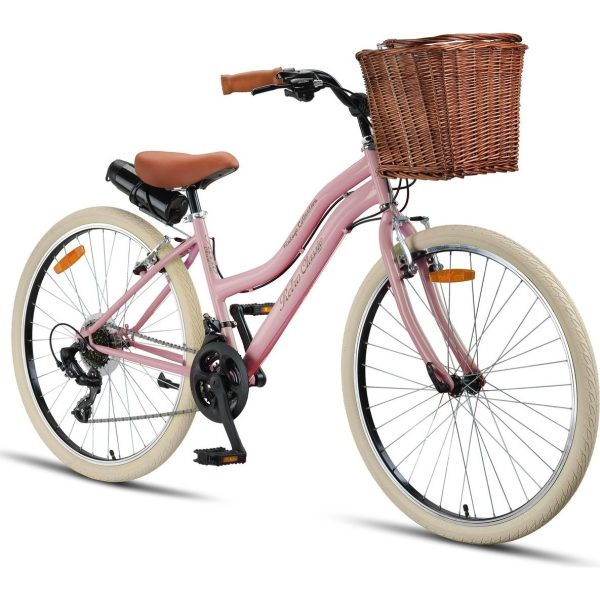 Trendbisiklet Retro Classic 26 Jant Bisiklet, Shimano 21 Vites, Hasır Sepetli Vintage Şehir Bisikleti, Krem Lastik
