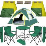 KS Kampseti Kampseti Yeşil 3 Kişilik Çadır 2 Uyku Tulumu 2 Yastık - 2 Kamp Sandalyesi ve Masa Seti