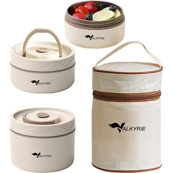 Valkyrie 2 Gözlü Paslanmaz Çelik Isı Yalıtımlı Yemek Kabı Seti Çantalı 304 Steel 420ML + 550ML