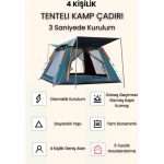 4 Kişilik Tam Otamatik Tenteli Kamp Çadırı Portatif Anti-Uv Outdoor Plaj Piknik Çadırı