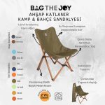 Bag The Joy Ahşap Katlanır Kamp & Bahçe Sandalyesi – Kahverengi - Haki Kılıf - Görsel 4