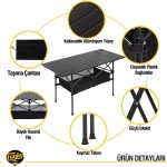 Funky Chaırs Family Large Katlanabilir Alüminyum Kamp Masası (95X55X68CM) - Siyah - Görsel 5