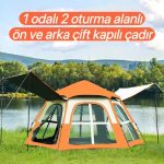 Tam Otomatik Su ve Rüzgar Geçirmez Gölgelikli Altıgen Çadır Aile Çadırı 280*240*155 cm