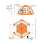 Tam Otomatik Su ve Rüzgar Geçirmez Gölgelikli Altıgen Çadır Aile Çadırı 280*240*155 cm - Görsel 4