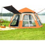 Tam Otomatik Su ve Rüzgar Geçirmez Gölgelikli Altıgen Çadır Aile Çadırı 280*240*155 cm - Görsel 5